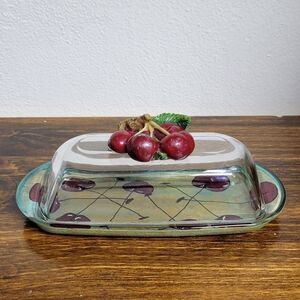 Glass Butter Dish With Cherry Design